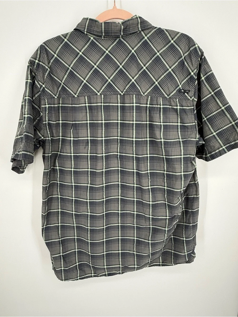 Outdoor Research Mountain High Outfitter‎ Men Gray Lime Short Sleeve Shirt Large